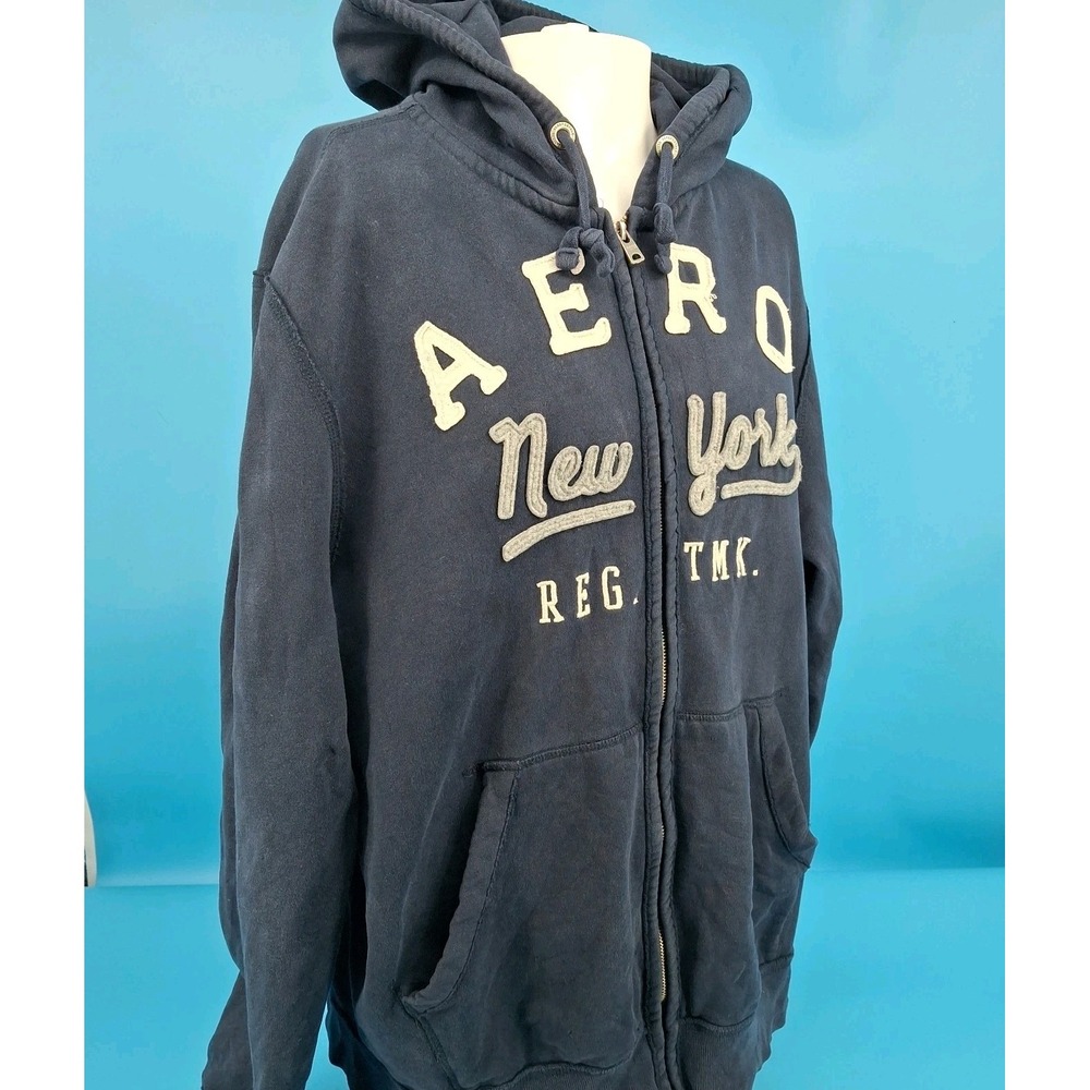 Aeropostale New York Mens Sz 2XL full ziphoodie sweatshirt pockets NAVY Blue